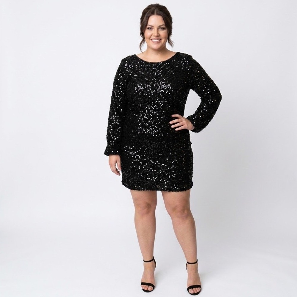 Vero Moda Sequin Mini Dress Womens 3X Black Bow Back Party Cocktail Sparkle